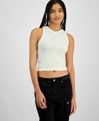 Hippie Rose - Juniors' Textured Crewneck Sleeveless Top