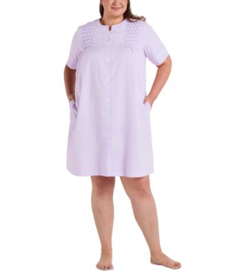 Miss Elaine - Plus Size Short-Sleeve Seersucker Robe