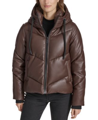 Marc New York - Women's Faux-Leather Hooded Puffer Jacket