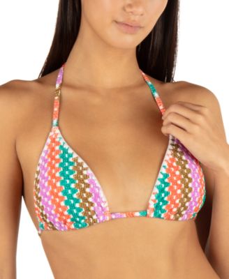 Hurley - Juniors' Printed Crochet Triangle Bikini Top