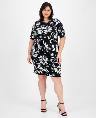 Connected - Plus Size Knotted Elbow-Sleeve Dress