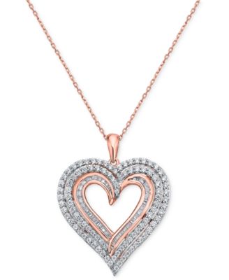 Macy's - Diamond Heart 18" Pendant Necklace (1 ct. t.w.) in 10k Rose Gold