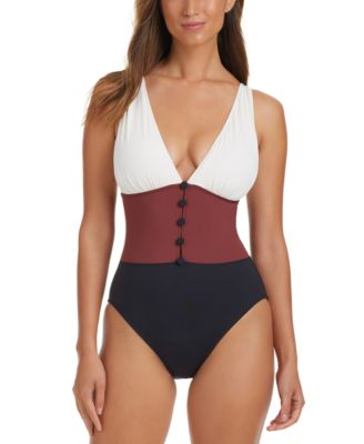 Bleu by Rod Beattie - Women's Colorblocked Button-Front One-Piece Swimsuit
