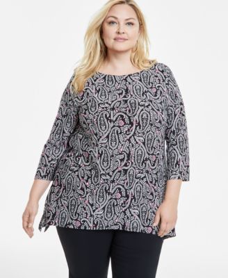 JM Collection - Plus Size Paisley-Print Jacquard Swing Top