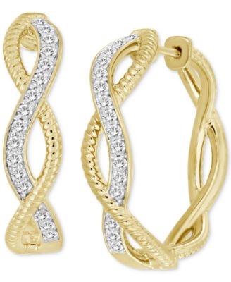 Macy's - Diamond Textured Twist Hoop Earrings (1/2 ct. t.w.) in 10k Gold