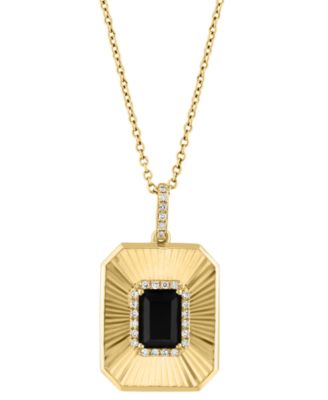 EFFY Collection - Emerald-Cut Onyx & Diamond (1/10 ct. t.w.) 18" Pendant Necklace in 14k Yellow Gold