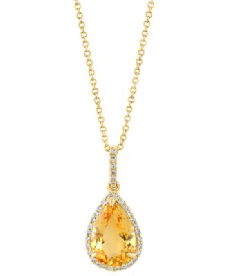 EFFY Collection - Pear-Shape Citrine (3-3/8 ct. t.w.) & Diamond (1/8 ct. t.w.) 18" Pendant Necklace in 14k Yellow Gold