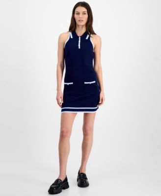 Freshman - Juniors' Polo-Collar Sleeveless Sweater Dress