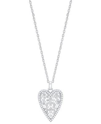 Macy's - Diamond Border Diamond-Cut Heart Pendant Necklace (1/4 ct. t.w.) in Sterling Silver