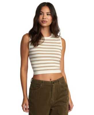 RVCA - Juniors' Striped Round-Neck Sleeveless Tank Top