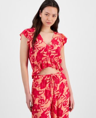Miken - Juniors' Printed Ruffled Cover-Up Top