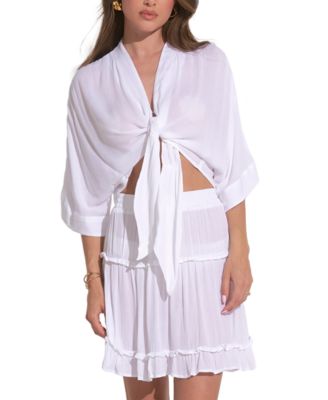 Elan - Women's Tie-Front 3/4-Sleeve V-Neck Blouse