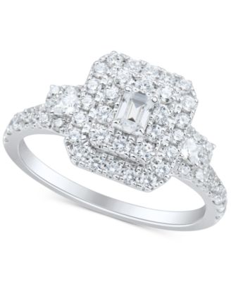 Macy's - Diamond Mixed Cut Halo Cluster Engagement Ring (1 ct. t.w.) in 14k White Gold