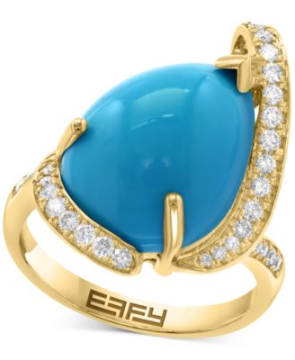 EFFY Collection - Turquoise & Diamond (1/3 ct. t.w.) Freeform Ring in 14k Gold