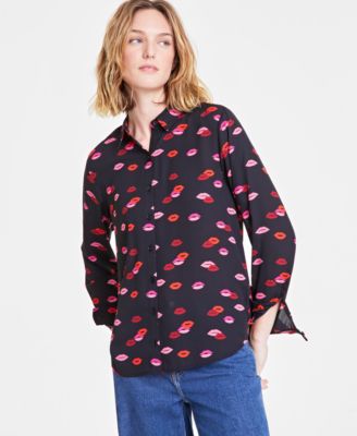 On 34th - Women's Striped Button-Front Crepe Shirt