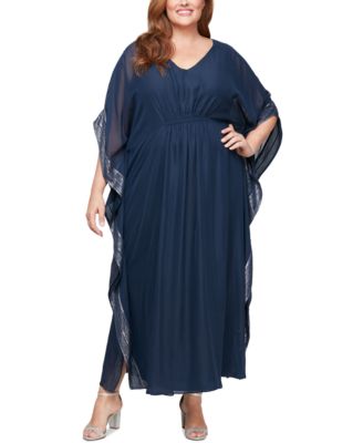 SL Fashions - Plus Size V-Neck 3/4-Sleeve Flowy Gown