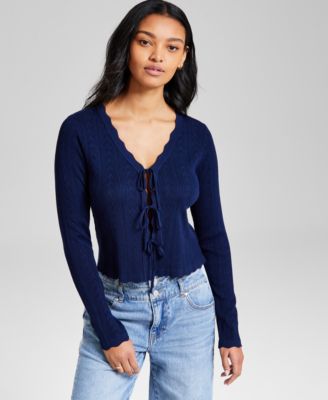 And Now This - Women's Tie-Front Pointelle Cardigan