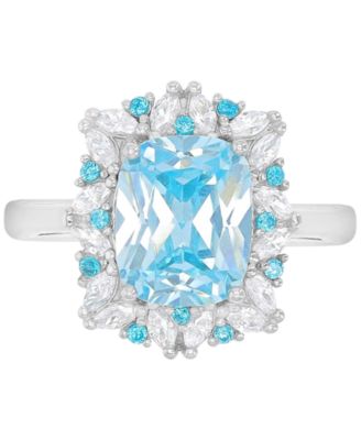 Macy's - Blue & White Cubic Zirconia Mixed Cut Halo Ring in Sterling Silver
