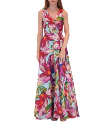 julia jordan - Women's Printed V-Neck Sleeveless Organza Gown