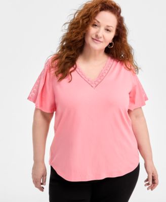 Style & Co - Plus Size Lace-Inset V-Neck Top