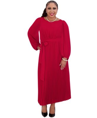 Kasper - Women's Pleated Chiffon Balloon-Sleeve Dress