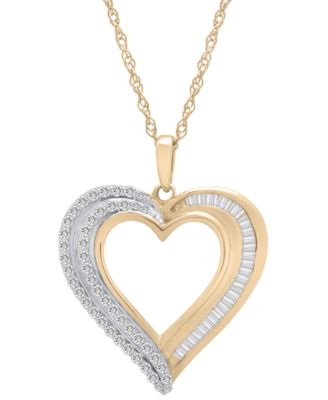 Macy's - Diamond Heart Pendant 18" Necklace (1/2 ct. t.w.) in 10k Gold