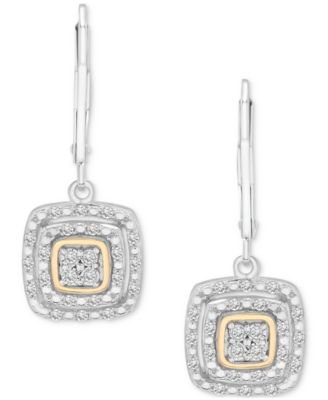 Macy's - Diamond Cushion Drop Earrings (1/4 ct. t.w.) in Sterling Silver & Gold Plate