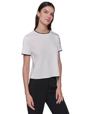 KARL LAGERFELD PARIS - Women's Script-Logo Short-Sleeve Sweater