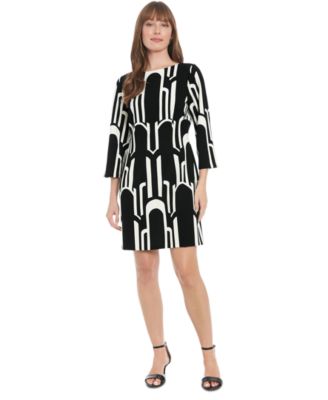 London Times - Petite Geo Print 3/4-Sleeve Shift Dress