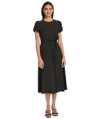 Calvin Klein - Women's Tulip-Sleeve Tie-Waist A-Line Dress