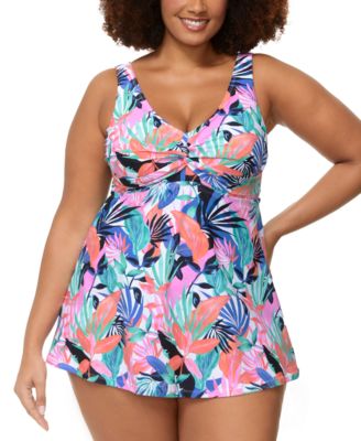 Raisins Curve - Plus Size Lucia Printed Knot-Front Swim Dress