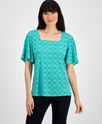 JM Collection - Women's Graceful Geo Knit Crepe Top