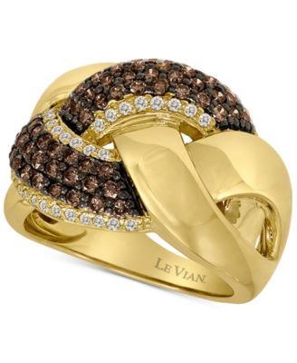 Le Vian - Chocolate Diamond&reg; (3/4 ct. t.w.) & Vanilla Diamond™ (1/4 ct. t.w.) Knot Ring in 14k Honey Gold