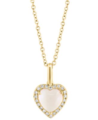 EFFY Collection - Rose Quartz (1-5/8 ct. t.w.) & Diamond (1/10 ct. t.w.) Heart Halo 18" Pendant in 14k Gold