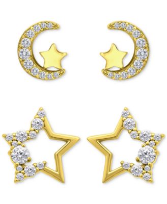 Giani Bernini - Cubic Zirconia Half Moon & Star 2-Pc. Set Stud Earrings (1-3/8 ct. t.w.) in 18k Gold over Sterling Silver