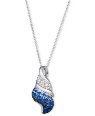 Le Vian - Sapphire Ombr&eacute; (3/8 ct. t.w.) & Diamond (1/20 ct. t.w.) Conch Shell Adjustable 20" Pendant Necklace in 14k White Gold