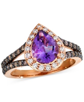 Le Vian - Amethyst (1-1/5 ct. t.w.), Nude Diamond (1/4 ct. t.w.) & Chocolate Diamond (3/8 ct. t.w.) Pear-Shaped Ring in 14k Strawberry Gold