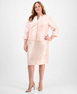 Le Suit - Plus Size Collarless Three-Button 3/4-Sleeve Jacket & Slim Skimmer Skirt