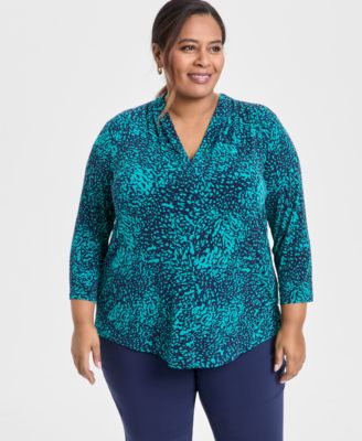 JM Collection - Plus Size Adriana V-Neck 3/4-Sleeve Top