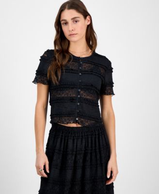 And Now This - Women's Scoop-Neck Short-Sleeve Lace Top