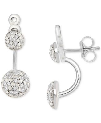 Macy's - Diamond Double Cluster Front & Back Earrings (1/4 ct. t.w.) in Sterling Silver