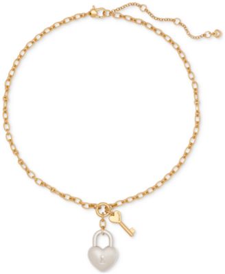kate spade new york - Two-Tone Heart Lock & Key Statement Pendant Necklace, 16" + 3" extender