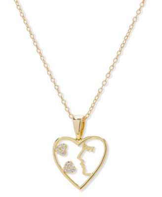 Macy's - Lab Grown White Sapphire Face Figure Heart Pendant 18" Necklace (1/8 ct. t.w.) in 14k Gold Over Sterling Silver