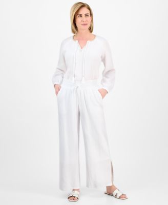 JM Collection - Petite Gauze Split-Hem Wide-Leg Pants