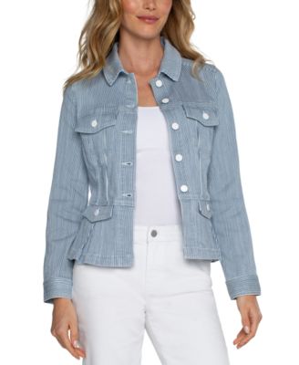 Liverpool Los Angeles - Petite Striped Peplum-Hem Jacket