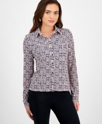 I.N.C. International Concepts - Petite Geometric-Print Utility Shirt