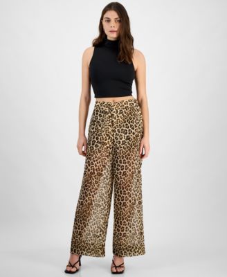 Bar III - Women's Cheetah-Print High-Rise Wide-Leg Pants