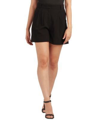 BCX - Juniors' Pleated-Waist High-Rise Shorts