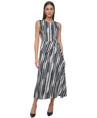 DKNY - Women's Jewel-Neck Faux-Wrap Sleeveless Dress