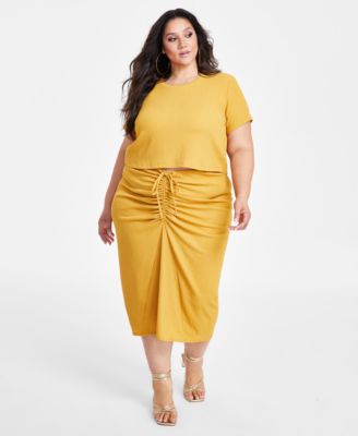 Nina Parker - Textured Short-Sleeve Top & Ruched Midi Skirt